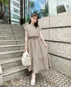Pinup Closet マジョリカワンピ ブラウン チェック - メルカリ