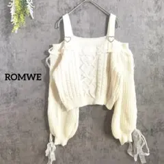 ロムウェ　オフショルダーニット　セーター　リボン　ハートバックル　地雷系　XS