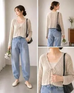 【Heather】ヘザー メッシュニット ボレロ カーディガン 透け感 羽織のサムネイル
