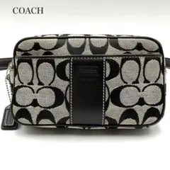 COACH シグネチャー ブラックデニム ダブルファスナー ショルダー 
