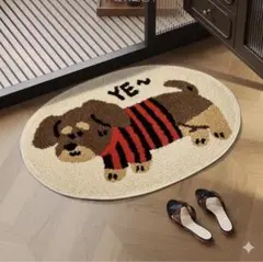 【ふわふわ】 ブラウン ベージュ 楕円形 玄関マット バスマット 犬