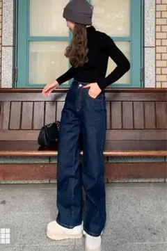 【一部予約商品】ハイウエストセミワイドデニムパンツ