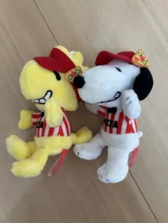 スヌーピー＆ウッドストック ぬいぐるみ キーホルダー ピザ屋 コスチューム