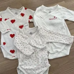 プチバトー　ハート柄ロンパース　3点　60 前開きロンパース　肌着