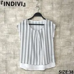 日本製【INDIVI】ストライプ柄ブラウス　フロントタックブラウス　SIZE38