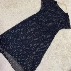 Reflect 総柄ワンピース ネイビー 7号 オシャレ 透け感 キレイめ