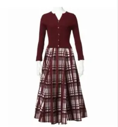 JUSGLITTY ジャスグリッティー長袖チェックドッキングワンピースボルドーM