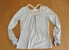 ライトブルー 長袖 Tシャツ レース付き