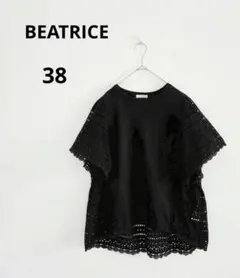 BEATRICE　レースデザイン半袖カットソー　ブラック　洗えるのサムネイル