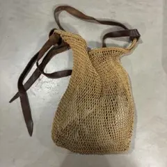 ヴィンテージ　メキシコ　マゲイ　レザー紐付き メッシュショルダーバッグ ヴィンテージ メキシコ マゲイ レザー紐付き ショルダーバッグ 民芸品