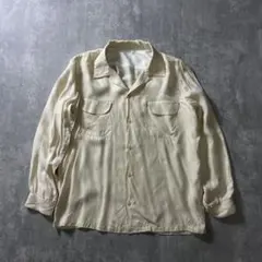 90s オープンカラー レーヨンシャツ ホワイト 開襟 シワ加工 USA製