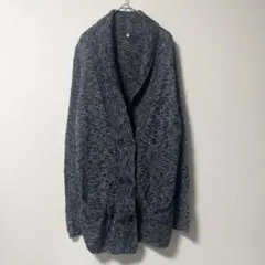 無印良品 ロングカーディガン ニット 杢ブルー M 綿 羽織 シンプル