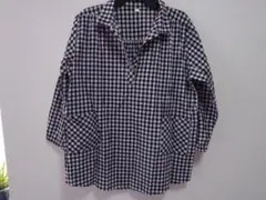 CERVIN サイズLL〜3L 黒白チェック プルオーバーシャツ 長袖