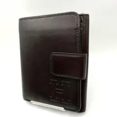 超美品ヒロフ★２つ折りホックミドルウォレット 折財布 スムースレザー 本革 濃茶のサムネイル