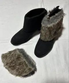 ファー付きブラックブーツ