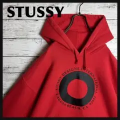 STUSSY☆サークル柄 赤黒 パーカー D389