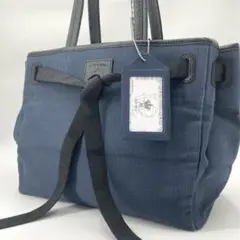 美品✨A.D.M.J トートバッグ キャンバス レザー A4可 ネイビー リボン