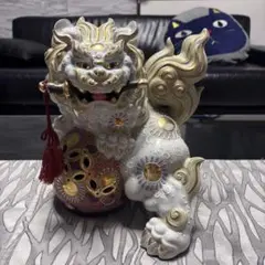 九谷焼 狛犬 置物 縁起物 金彩 陶磁器 高さ34㎝ - メルカリ