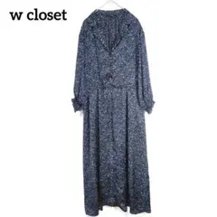 ダブルクローゼット 小花柄 ロングワンピース 開襟 長袖 裾フレア F 黒