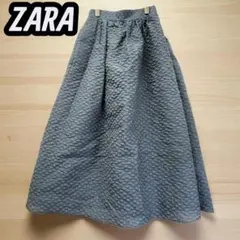 中古美品　ZARA　ミディ丈 ボリューム スカート　ネイビー　XS