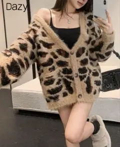 【新品】レオパード柄 Vネック オーバーサイズカーディガン Mサイズ