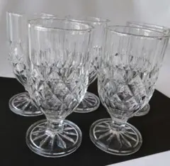 昭和レトロ　ヴィンテージ脚付きパフェグラス5個セット　肉厚カットガラス