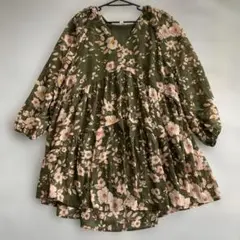 ハンドメイド大人服 モリス立ち襟フリルボリューム七分袖ティアード 