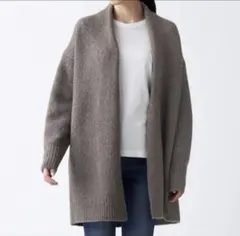 無印良品　＊　ヤクキャメル入りロングカーディガン　婦人M〜Ｌ　ダークモカブラウン