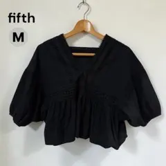 fifth ボリュームスリーブ レース切替ブラウス ブラック M