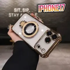 クリア　ゴールド MagSafe対応 リングスタンド付 耐衝撃　iPhone17