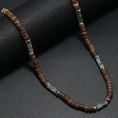659 エスニック調 ネックレス ブラウン グリーン ビーズ チョーカー風