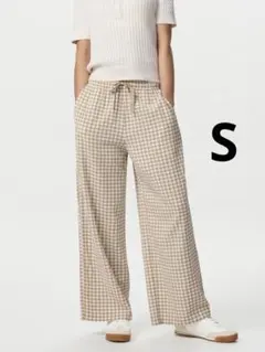 ユニクロ　プリンセスタムタム　シアサッカーイージーパンツ　チェック　ベージュ　S