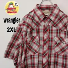 USA古着 wrangler　半袖ボタンシャツ2XL　レッドホワイト　オンブレ