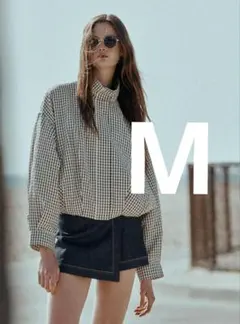 ZARA】 チェック柄ボンバージャケット ギンガムチェック 黒 白 M