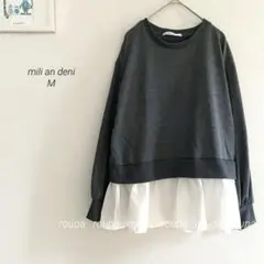 mili an deni布帛切替ニットPO ストレッチ起毛 チャコール2672