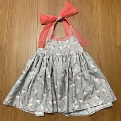 MARLMARL フラミンゴ柄 チュールリボン エプロンワンピースドレス　100