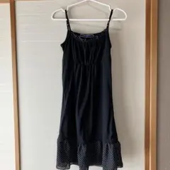 キャミワンピース ブラック ドット柄 フリル付き