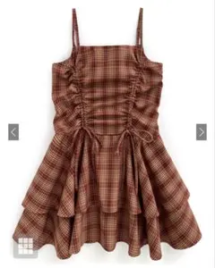 GRL チェック柄ドロストリボンミニワンピース