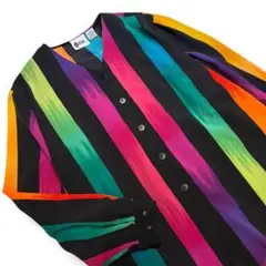 ✨EHL✨レディース　レトロシャツ　派手柄　ストライプシャツ タグ無　L〜LL