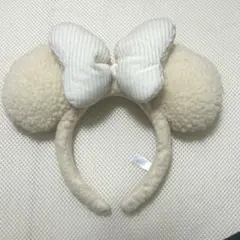 ディズニー 耳付きカチューシャ リボン付き 白 もこもこ