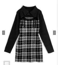 GRL チェック柄フロントオープンリボンニットミニワンピース　ru1373