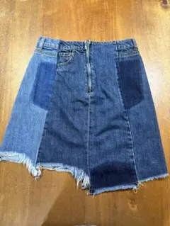 Zara バイカラー デニム ミニスカート 切りっぱなしのサムネイル