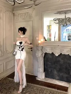 フラワーロングドレス✿夏パーティーに映える薔薇柄