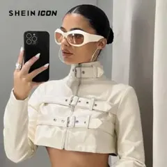 SHEIN ホワイト クロップドジャケット