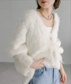 mystic ウール混シャギーカーディガン