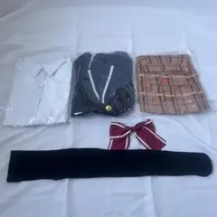 コスプレ衣装セット 白シャツ・黒制服・チェック柄スカート Lサイズ