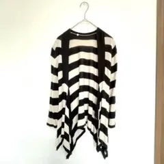 favori ボーダー カーディガン F ７分袖 薄手 ブラック ベージュ