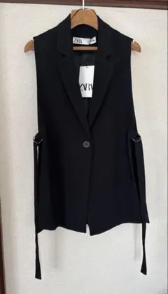 【新品】ZARA サイドスリット テーラード ベスト ジレ ブラック XS