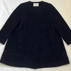 美品 SLOBE IENA スローブイエナ ノーカラーコート Aライン ネイビー