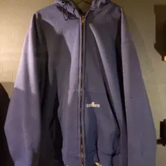 90sCarhartt ネイビー ジップアップパーカーXL内サーマル生地